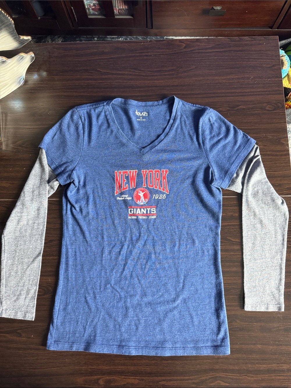 Touch NFL New York Giants Women's Layered-Look Long Sleeve Tee - Blue/Gray